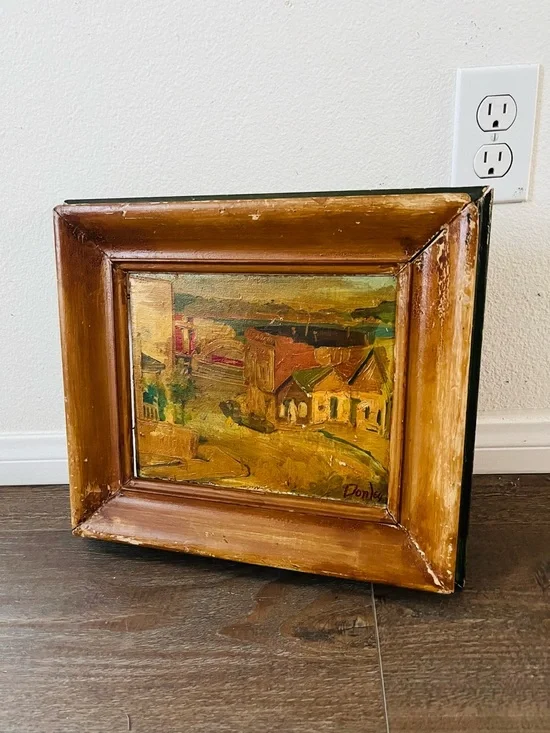 Vintage Original Oil Painting Of A City Landscape Signed “Donley” Wooden Frame - Picture 13 of 15